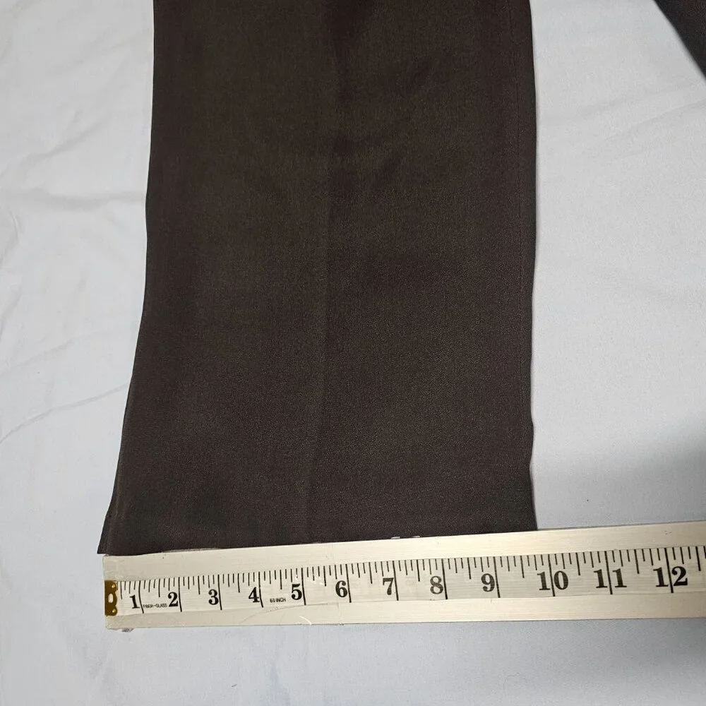 Eileen Fisher 100% Silk Zip Up Women Pants Size L Brown Straight Leg